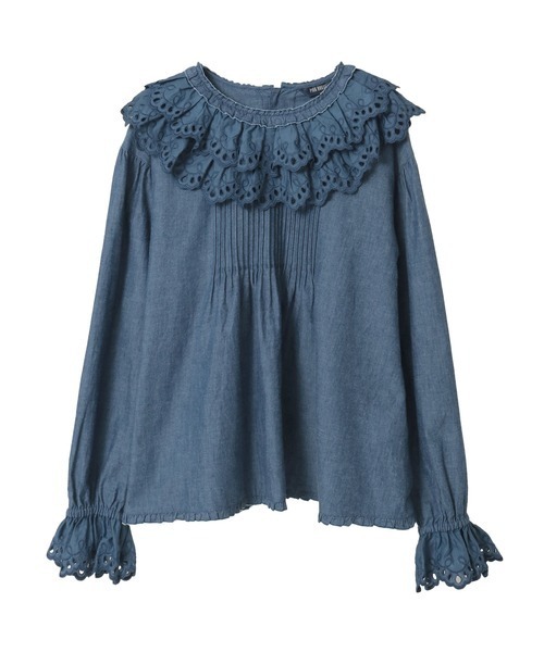 ピンクハウス 裾ダンダン切り替えの長袖ブラウス(未使用品) PINK HOUSE（ピンクハウス） ブラウス シャツ スカラップレース使い