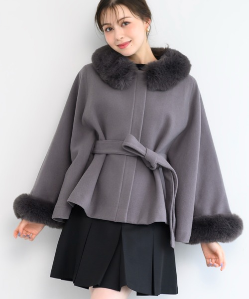 【極美品】 MISCH MASCH ウール100% ポンチョコート ケープ F MISCH MASCH（ミッシュマッシュ） ポンチョコート フリ