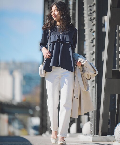 「23区 L」 長袖ブラウス 44 ネイビー レディース_画像3