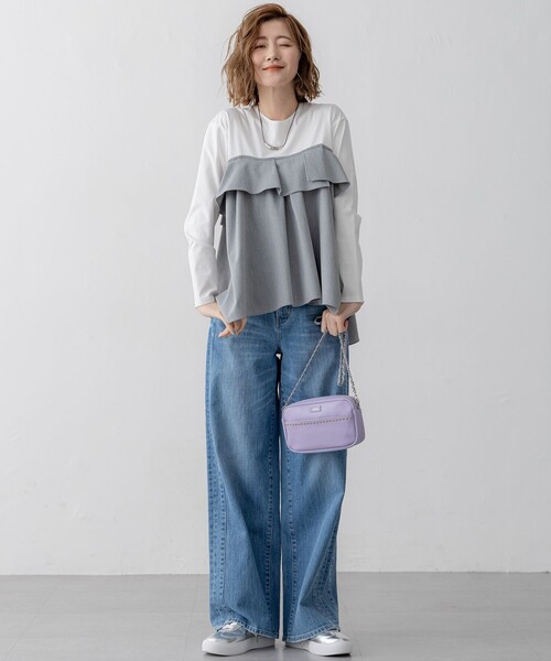 「23区 L」 長袖ブラウス 44 ネイビー レディース_画像8
