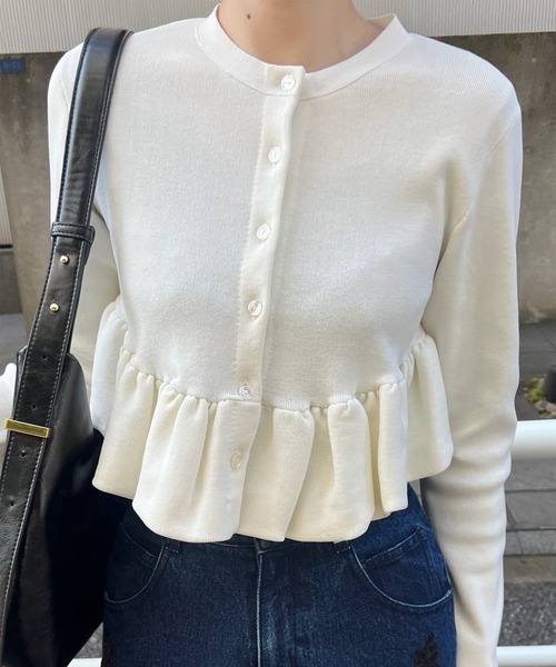 トップス COMPACT BALLOON PEPLUM KNIT CARDIGAN Ameri（アメリ） カーディガン COMPACT BALLOON PEPLUM KNIT CARDIGAN
