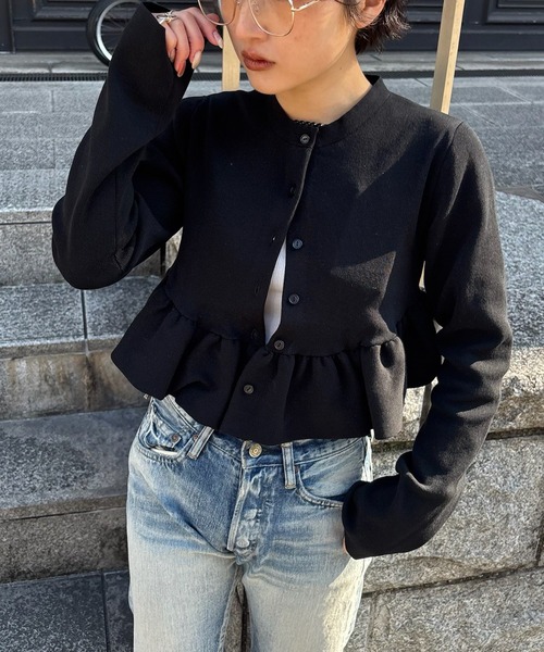 Ameri（アメリ） カーディガン COMPACT BALLOON PEPLUM KNIT CARDIGAN