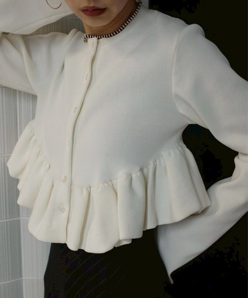 Ameri（アメリ） カーディガン COMPACT BALLOON PEPLUM KNIT CARDIGAN