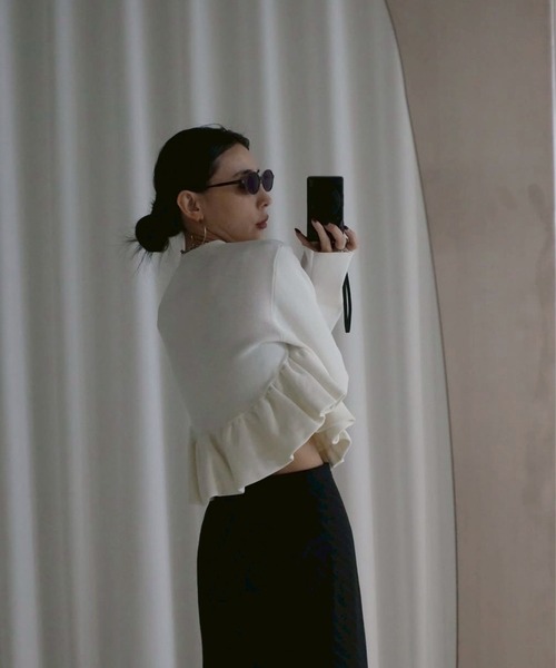 Ameri（アメリ） カーディガン COMPACT BALLOON PEPLUM KNIT CARDIGAN