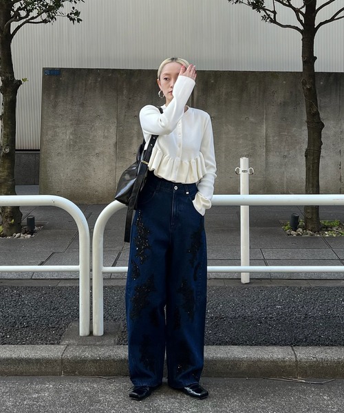 Ameri（アメリ） カーディガン COMPACT BALLOON PEPLUM KNIT CARDIGAN