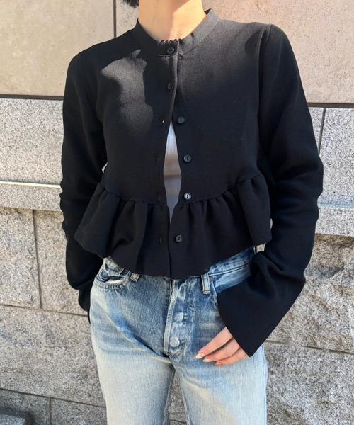トップス COMPACT BALLOON PEPLUM KNIT CARDIGAN Ameri（アメリ） カーディガン COMPACT BALLOON PEPLUM KNIT CARDIGAN