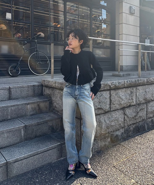 Ameri（アメリ） カーディガン COMPACT BALLOON PEPLUM KNIT CARDIGAN