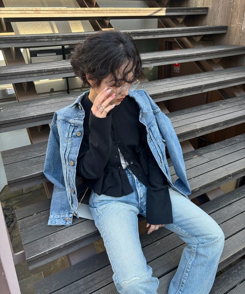Ameri（アメリ） カーディガン COMPACT BALLOON PEPLUM KNIT CARDIGAN