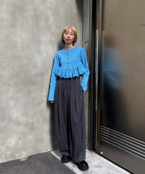 トップス COMPACT BALLOON PEPLUM KNIT CARDIGAN COMPACT BALLOON PEPLUM KNIT CARDIGAN