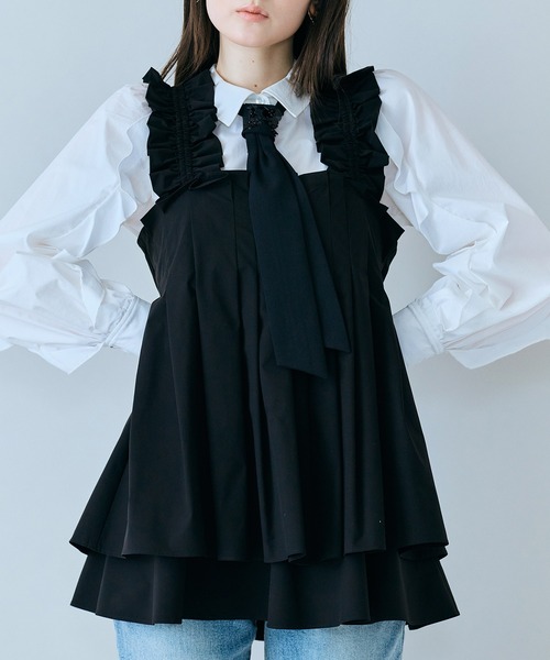 ブラウス シャツ タックデザインビスチェ レディースの画像
