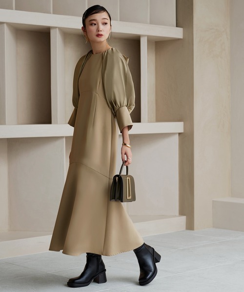 「RUIRUE BOUTIQUE」 7分袖ワンピース L ベージュ レディースの画像