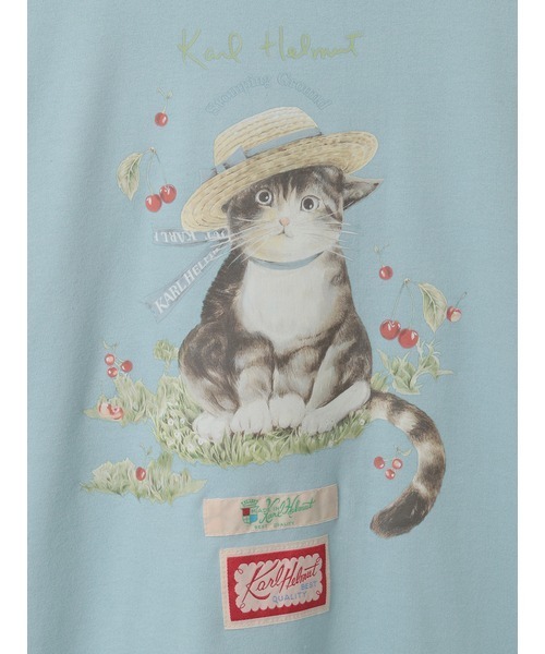 Karl Helmut tシャツ さくらんぼの丘のねこプリントTシャツ メンズ