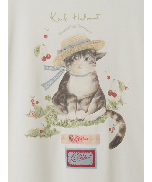 Karl Helmut tシャツ さくらんぼの丘のねこプリントTシャツ メンズ