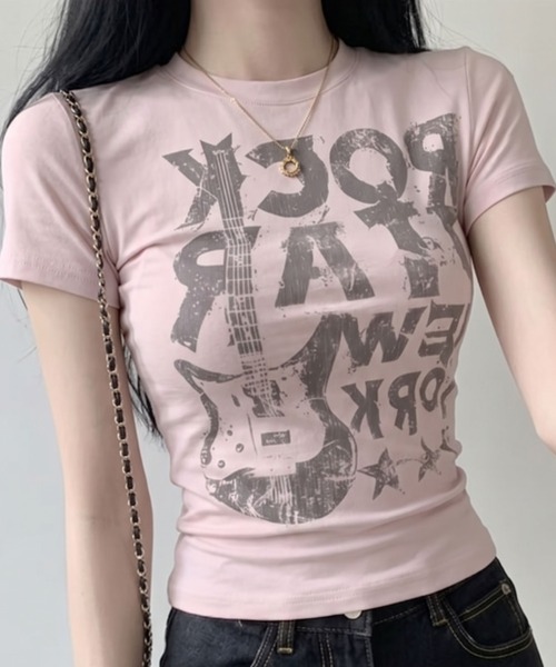 tシャツ 半袖 Y2K グラフィックロゴプリントピチTシャツ 半袖T