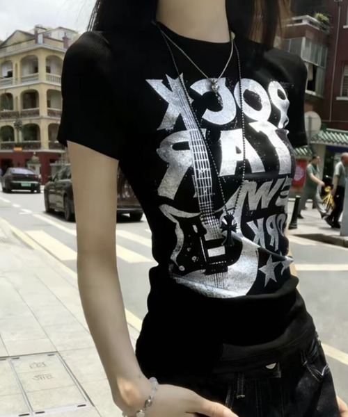 tシャツ 半袖 Y2K グラフィックロゴプリントピチTシャツ 半袖T