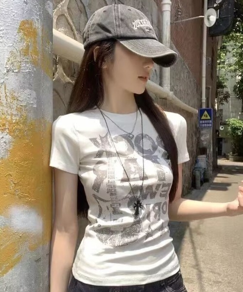 tシャツ 半袖 Y2K グラフィックロゴプリントピチTシャツ 半袖T 