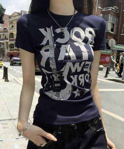 tシャツ 半袖 Y2K グラフィックロゴプリントピチTシャツ 半袖T