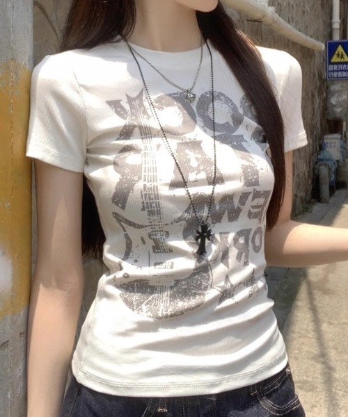 tシャツ 半袖 Y2K グラフィックロゴプリントピチTシャツ 半袖T