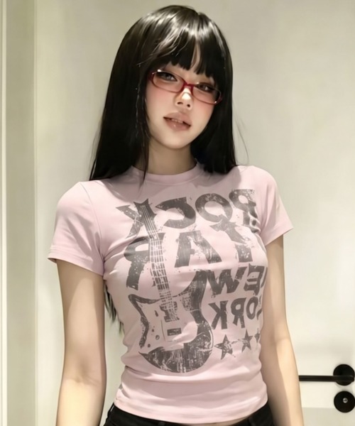 tシャツ 半袖 Y2K グラフィックロゴプリントピチTシャツ 半袖T