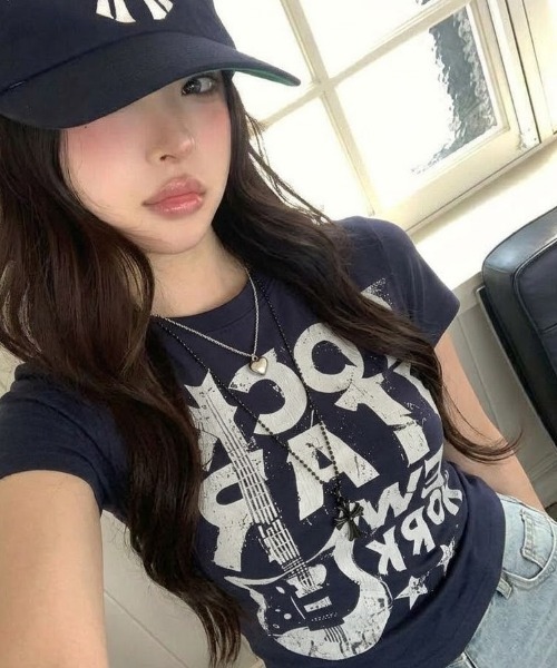 tシャツ 半袖 Y2K グラフィックロゴプリントピチTシャツ 半袖T