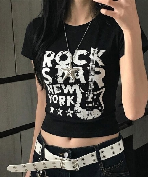 tシャツ 半袖 Y2K グラフィックロゴプリントピチTシャツ 半袖T