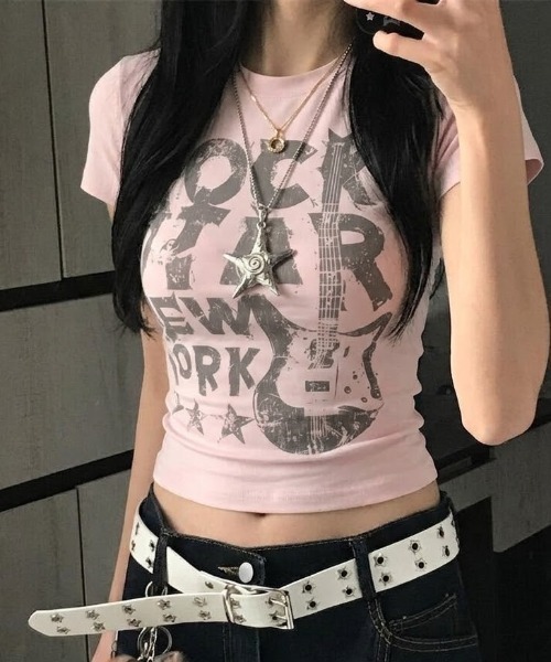 tシャツ 半袖 Y2K グラフィックロゴプリントピチTシャツ 半袖T
