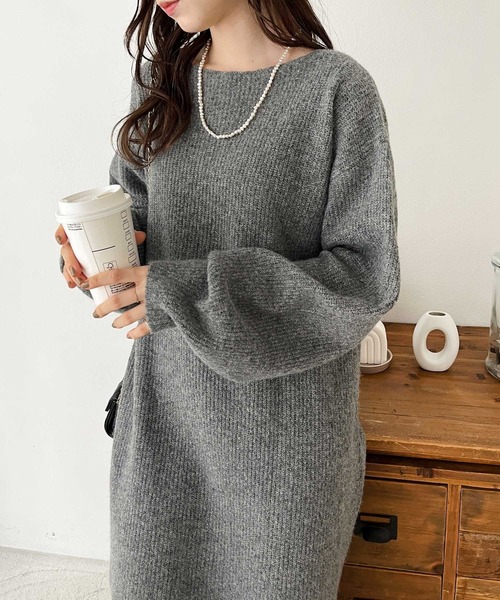 GeeRA ワンピース ボートネックミニ丈ニットワンピース
