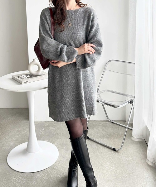 GeeRA（ジーラ） ワンピース ボリュームスリーブボートネックミニ丈