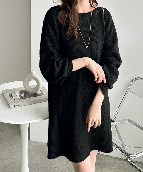 GeeRA（ジーラ） ワンピース ボリュームスリーブボートネックミニ丈