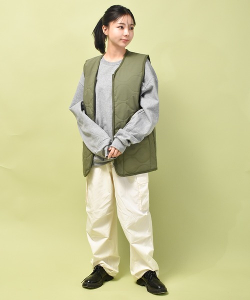 レディース　FASHIRU×ok.soon コラボ　W name ダウンベスト SOLLON. ダウンベスト ベスト オーバーサイズショート丈ダウン