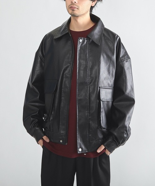 CERCA ブルゾン アウター RS/PUレザービッグシルエットブルゾン メンズ