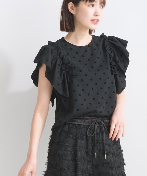 PICCIN PERLA ブラウス シャツ フロッキードットフリル