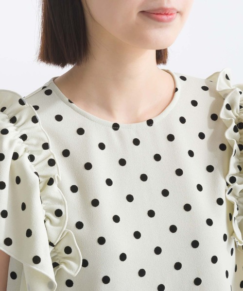 PICCIN PERLA ブラウス シャツ フロッキードットフリルショルダー