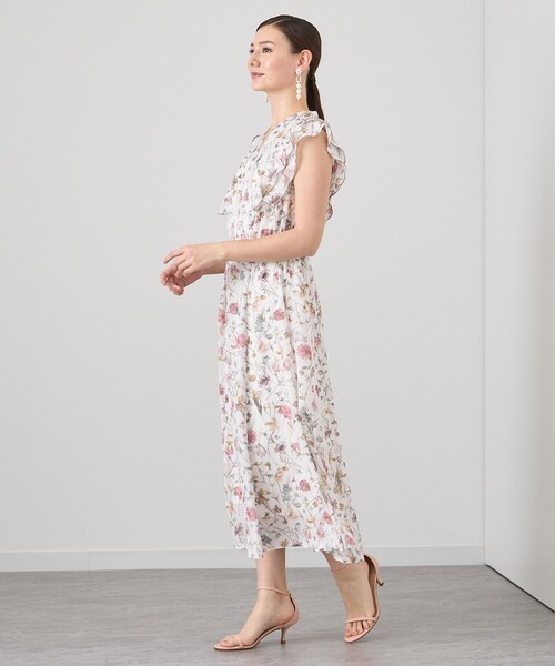 ANAYI ワンピース ボタニカルローンプリントラッフル袖 レディース 