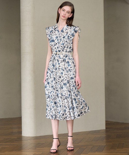 ANAYI ワンピース ボタニカルローンプリントラッフル袖 レディース 