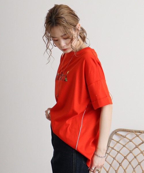 tシャツ Eglantine ロゴ×フラワープリントカットソー レディース pual ce cin tシャツ Tシャツ シアーロゴプリントカットソー