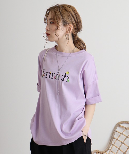 tシャツ Eglantine 刺繍ロゴカットソー レディース EGLANTINE tシャツ Eglantine ロゴプリント×フラワー刺繍