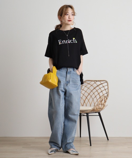 EGLANTINE tシャツ Eglantine ロゴ×フラワープリントカットソー