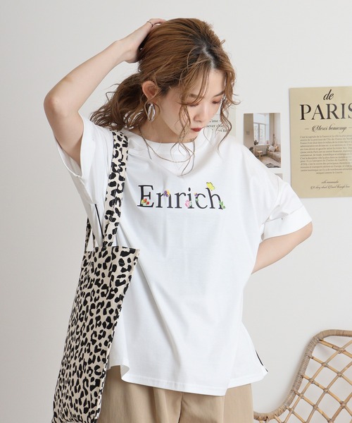 tシャツ Eglantine 刺繍ロゴカットソー レディース EGLANTINE tシャツ Eglantine ロゴプリント×フラワー刺繍
