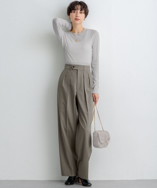 ワイドパンツ パンツ 「洗える」ドライ2WAYストレッチ チェック