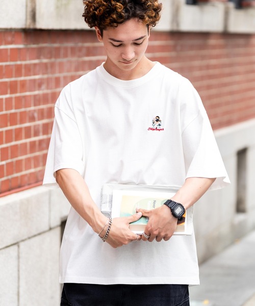 courreges　ワンポイント刺繍ワッペンロゴ　半袖トップス　9R tシャツ ワンポイント刺繍ハーフジップビリヤードロゴ半袖プル