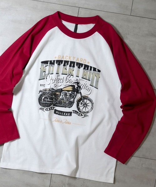 tシャツ oversize raglan sleeve print long T-shirt/オーバーサイズ