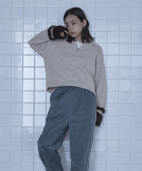 miette（ミエット） ニット セーター シャギー切替ハーフジップニット