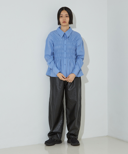 ブラウス シャツ ビスチェシャーリングシャツ レディース NOMINE ブラウス シャツ ビスチェ風 シャーリング レディース