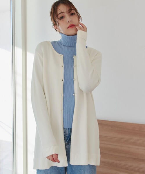 Tiaclasse カーディガン ラウンドネックミドル丈ニットカーディガン