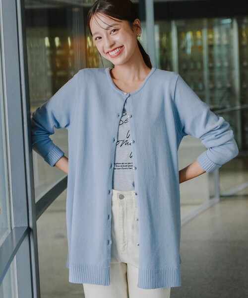 Tiaclasse カーディガン ラウンドネックミドル丈ニットカーディガン