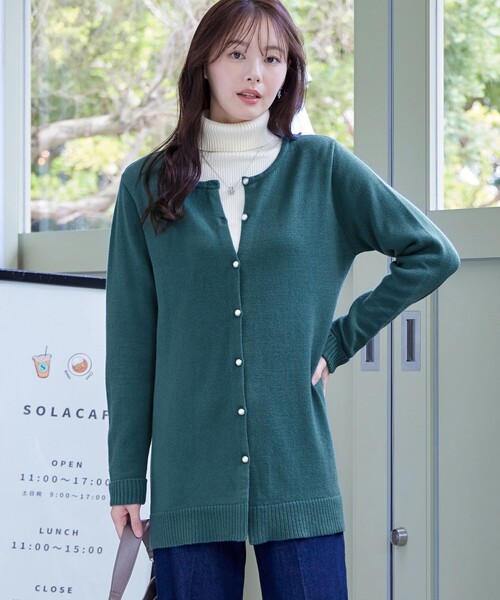 Tiaclasse カーディガン ラウンドネックミドル丈ニットカーディガン