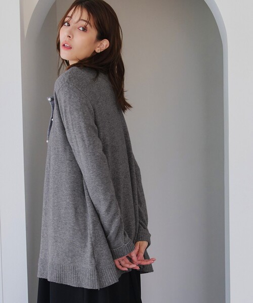 Tiaclasse カーディガン ラウンドネックミドル丈ニットカーディガン