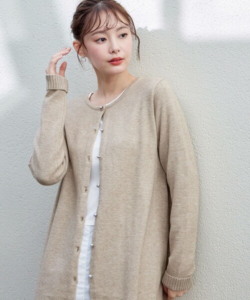 ニットカーディガン最終値下げ Tiaclasse カーディガン ラウンドネックミドル丈ニットカーディガン