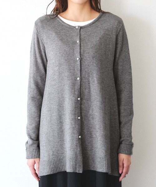 Tiaclasse カーディガン ラウンドネックミドル丈ニットカーディガン